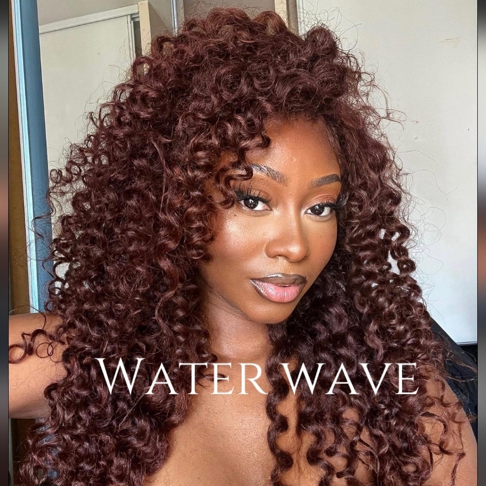 Water Wave Curly Hair Wig - Auburn Brown